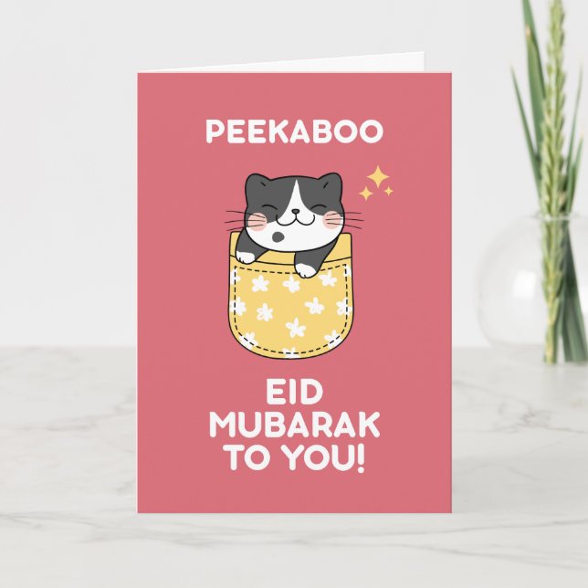 Carte Peekaboo Cute Cat Kawaii Eid Moubarak (Devant)