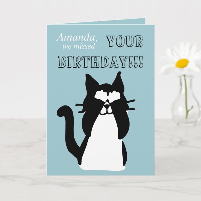 Carte Peekaboo Kitty Chat couvert les yeux Anniversaire  (Petite plante)