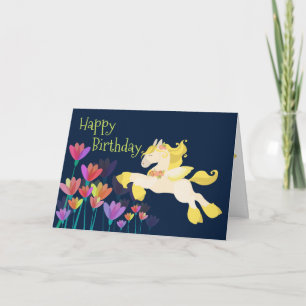 Carte Pegasus et fleurs colorées Cheval volant Anniversa