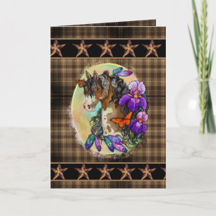 Carte Peindre Cheval Mustang avec Iris et papillons