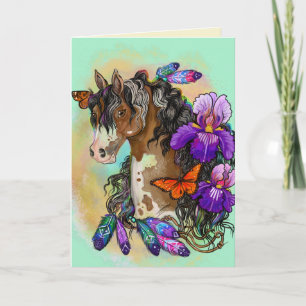 Carte Peindre Cheval Mustang avec Iris et papillons