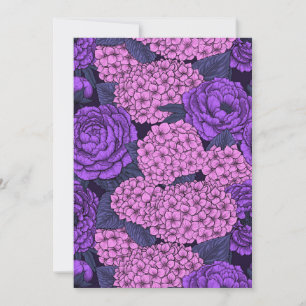 Carte Peine et hydrangée en rose et violet