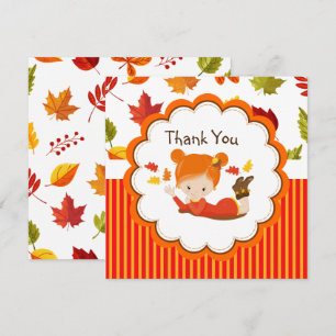 Carte Peint à la main Automne Adorable fille Merci
