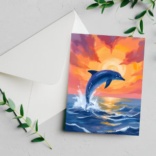 Carte peinte à l'aquarelle du coucher de soleil du
