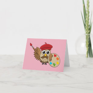Carte Peintre Chouette Dessin Animé Mignon   Ajouter son