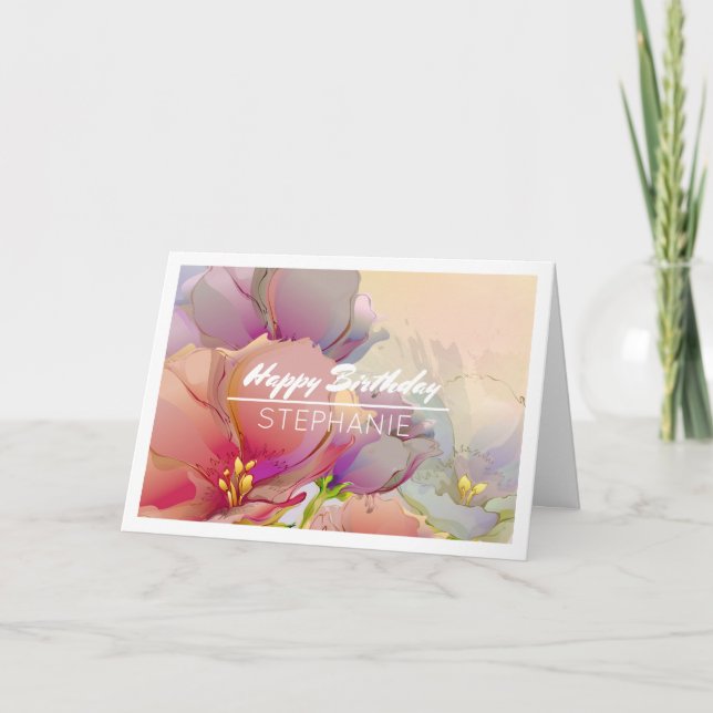 Carte Peinture à fleurs | Nom personnalisé Anniversaire (Devant)