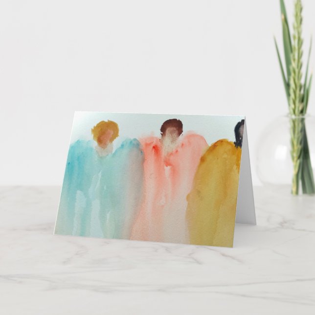 Carte Peinture à l'aquarelle de 3 anges, personnages ou  (Devant)