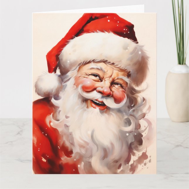 Carte Peinture à l'aquarelle père noël (Devant)