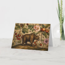 Peinture à l'huile botanique vintage de l'ours et