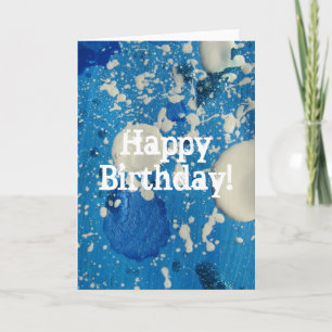 Carte Peinture Abstraite en bleu et blanc, Joyeux annive