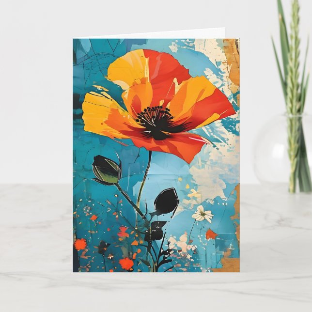 Carte Peinture Abstraite Fleur Anniversaire (Devant)