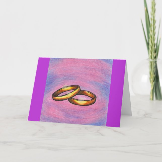 Carte Peinture art or paire bagues mariage Je t'aime (Devant)