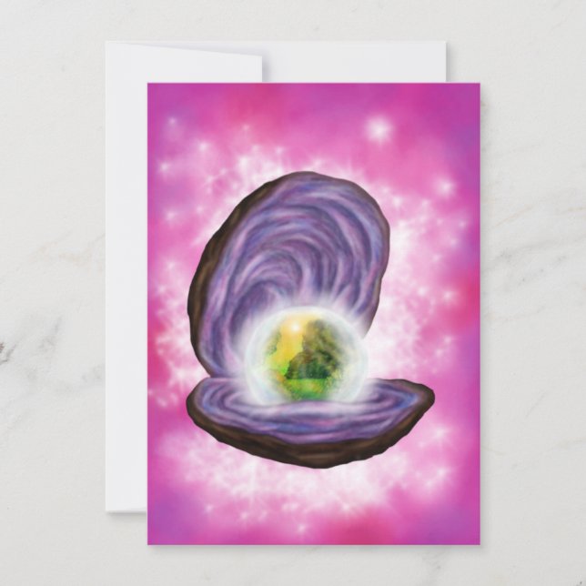 Carte peinture art Pearl Oyster avec paysage imaginaire (Devant)