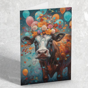 Carte Peinture d'amour de la vache Ballons d'anniversair