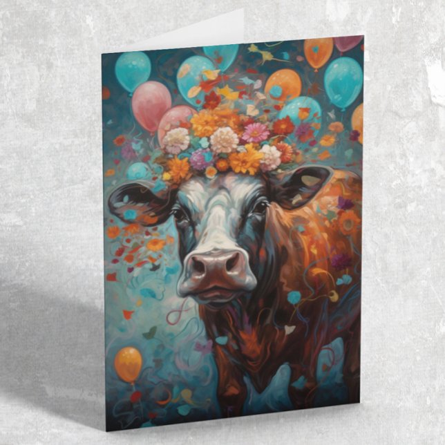 Carte Peinture d'amour de la vache Ballons d'anniversair (Créateur téléchargé)