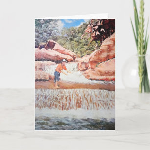 Carte Peinture d'anniversaire du pêcheur dans la cascade