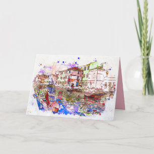 Carte Peinture d'aquarelle des gondoles à Venise Italie
