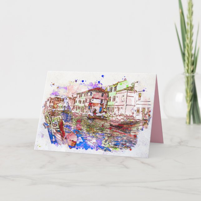 Carte Peinture d'aquarelle des gondoles à Venise Italie (Devant)