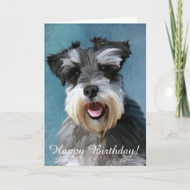 Carte Peinture d'art de couleur d'eau de Schnauzer (Devant)