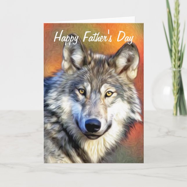 Carte Peinture d'art de loup gris Fête des pères heureus (Devant)