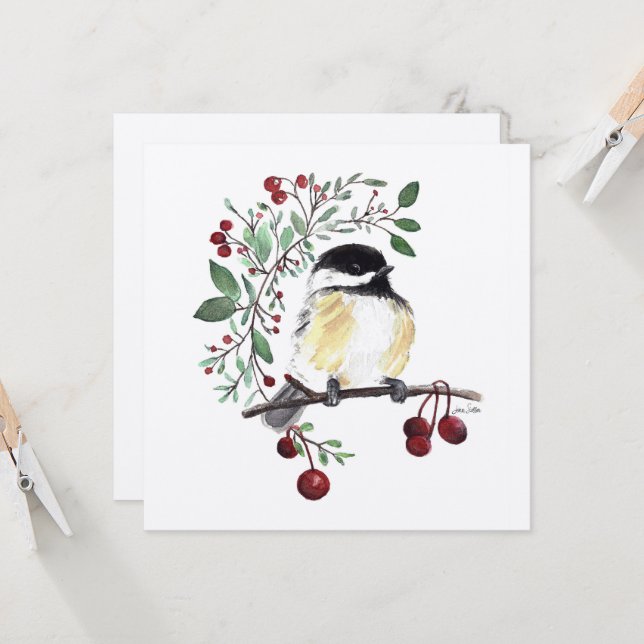 Carte Peinture de chickadee mignonne (Devant/Arrière en situation)
