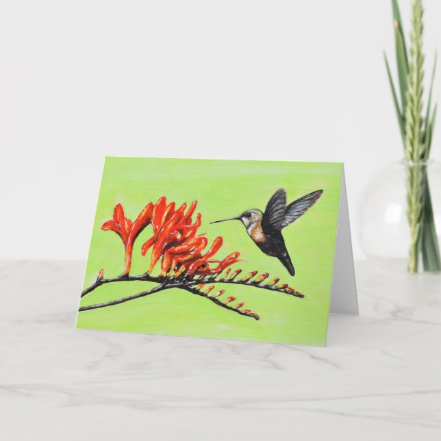 Carte Peinture de colibri et de crocosmia (Devant)