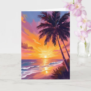 Carte Peinture de coucher de soleil sur la plage d'Hawai
