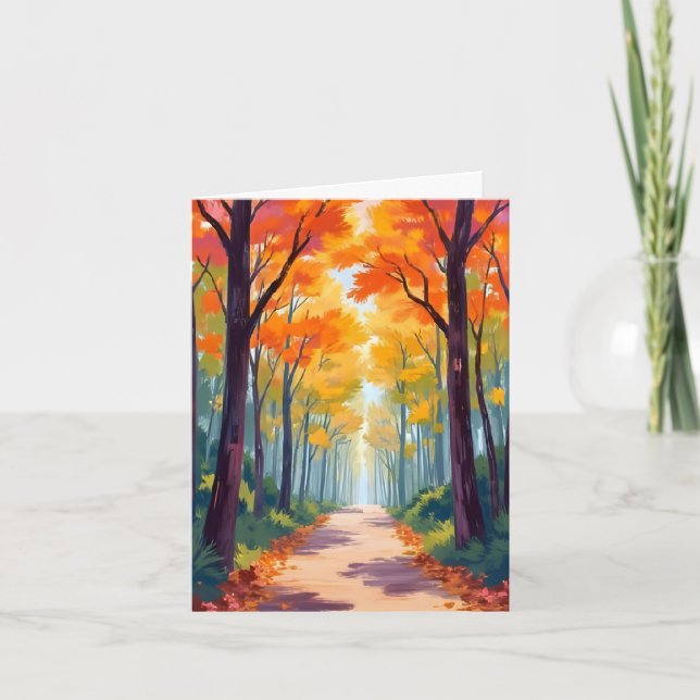 Carte Peinture de feuillage d'automne de chemin d'automn (Devant)