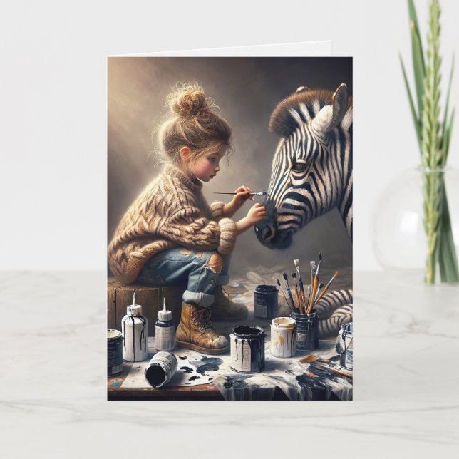 Carte Peinture de filles rayures sur un anniversaire zèb (Devant)