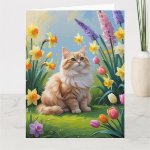 Carte Peinture de fleurs printanières de chat angora tur