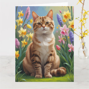 Carte Peinture de fleurs printanières de chat Bengal