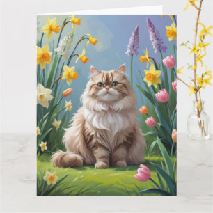 Carte Peinture de fleurs printanières de chat persan