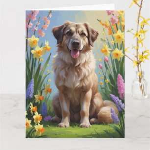 Carte Peinture de fleurs printanières de chien de berger