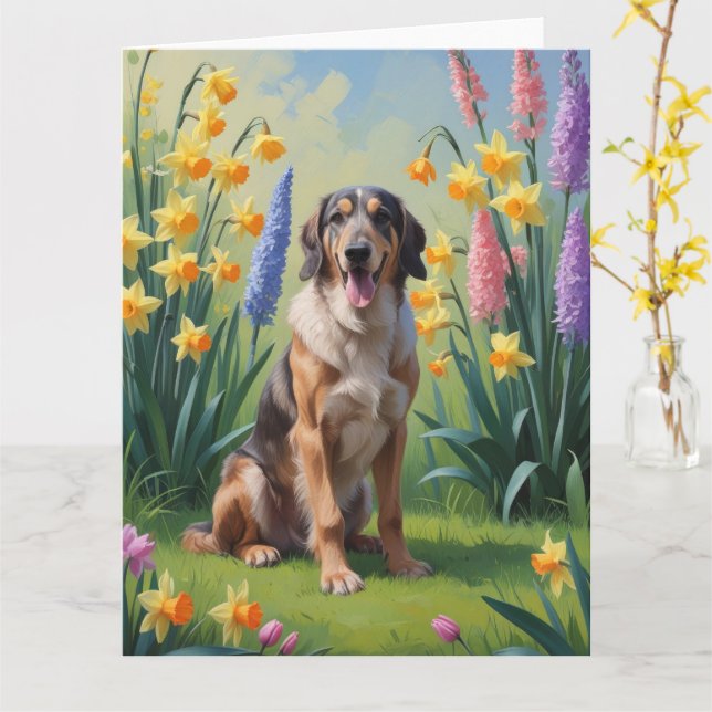 Carte Peinture de fleurs printanières de chien Louve (Fleur jaune)