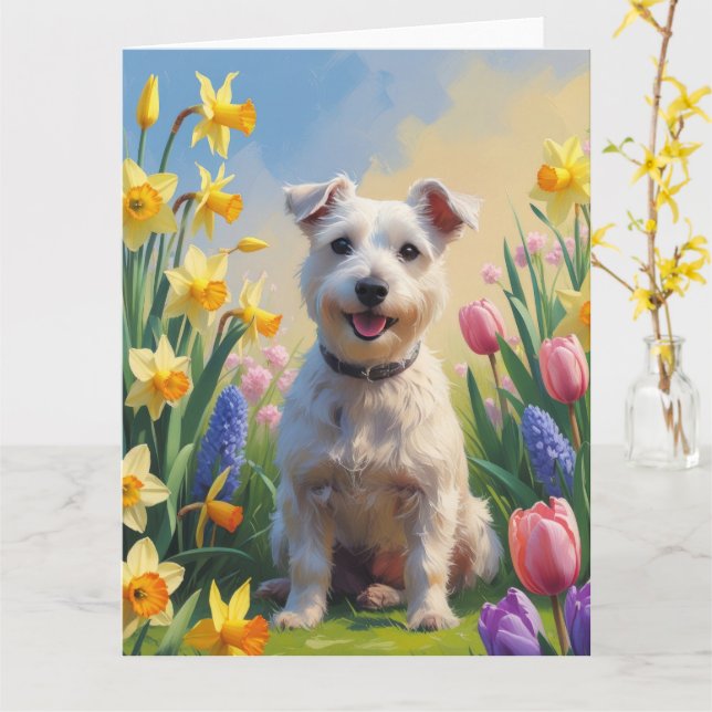 Carte Peinture de fleurs printanières de chien Wirefox T (Fleur jaune)
