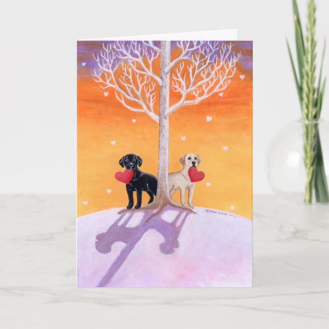 Carte Peinture de Labradors en hiver pour la Saint-Valen (Devant)