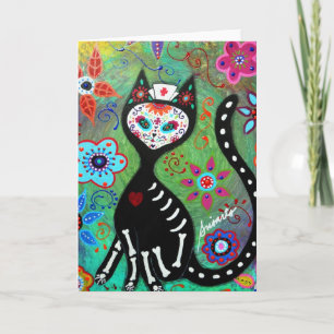 CARTE PEINTURE DE L'EL GATO CAT DIA DE LOS MUERTOS NURSE