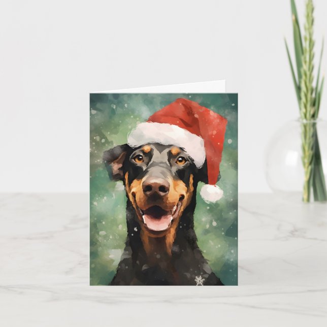 Carte Peinture de Noël Doberman (Devant)