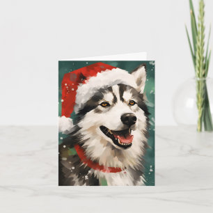 Carte Peinture de Noël Husky