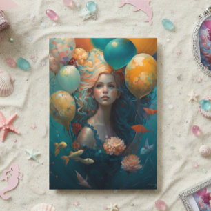 Carte Peinture de sirène Ballons d'anniversaire