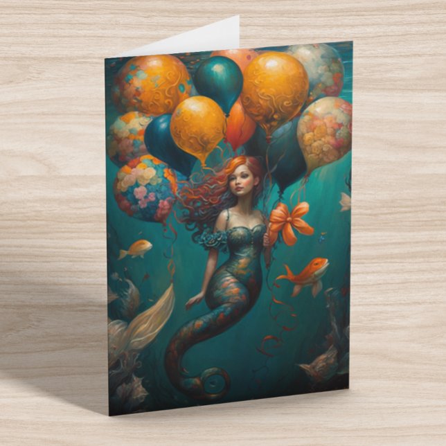 Carte Peinture de sirène Ballons d'anniversaire (Créateur téléchargé)