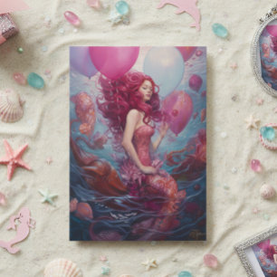 Carte Peinture de sirène Ballons d'anniversaire rose