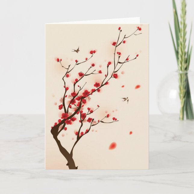 Carte Peinture de style oriental, fleur de prune au prin (Devant)