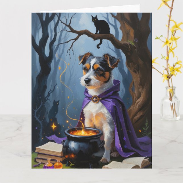 Carte Peinture d'Halloween Whimsical Terrier australien (Fleur jaune)
