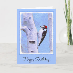 Carte Peinture Downy Woodpecker - Art original pour oise