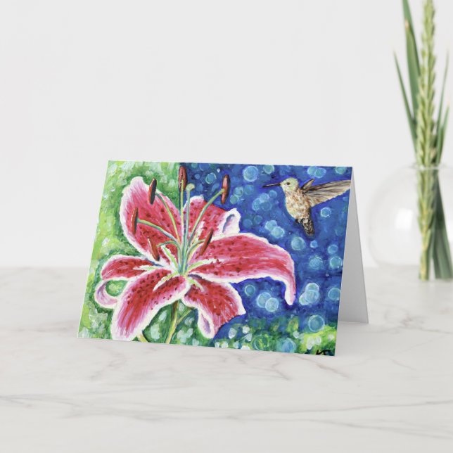 Carte Peinture en lys de colibri et de stargazer (Devant)