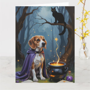 Carte Peinture fantaisiste d'Halloween de chien Beagle