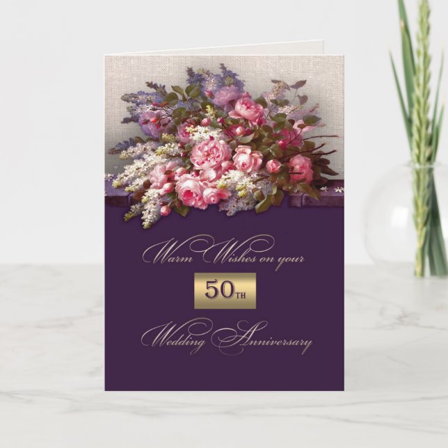 Carte Peinture florale 50e anniversaire de Mariage (Devant)