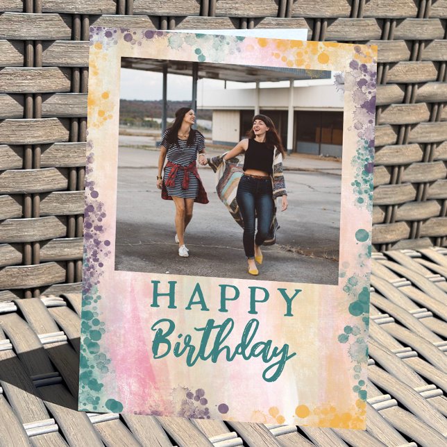 Carte Peinture photo personnalisée Splatter Joyeux anniv (Créateur téléchargé)