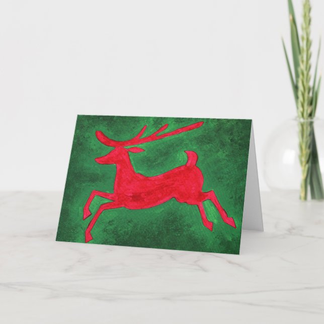 Carte Peinture sur rennes rouges et verts personnalisabl (Devant)